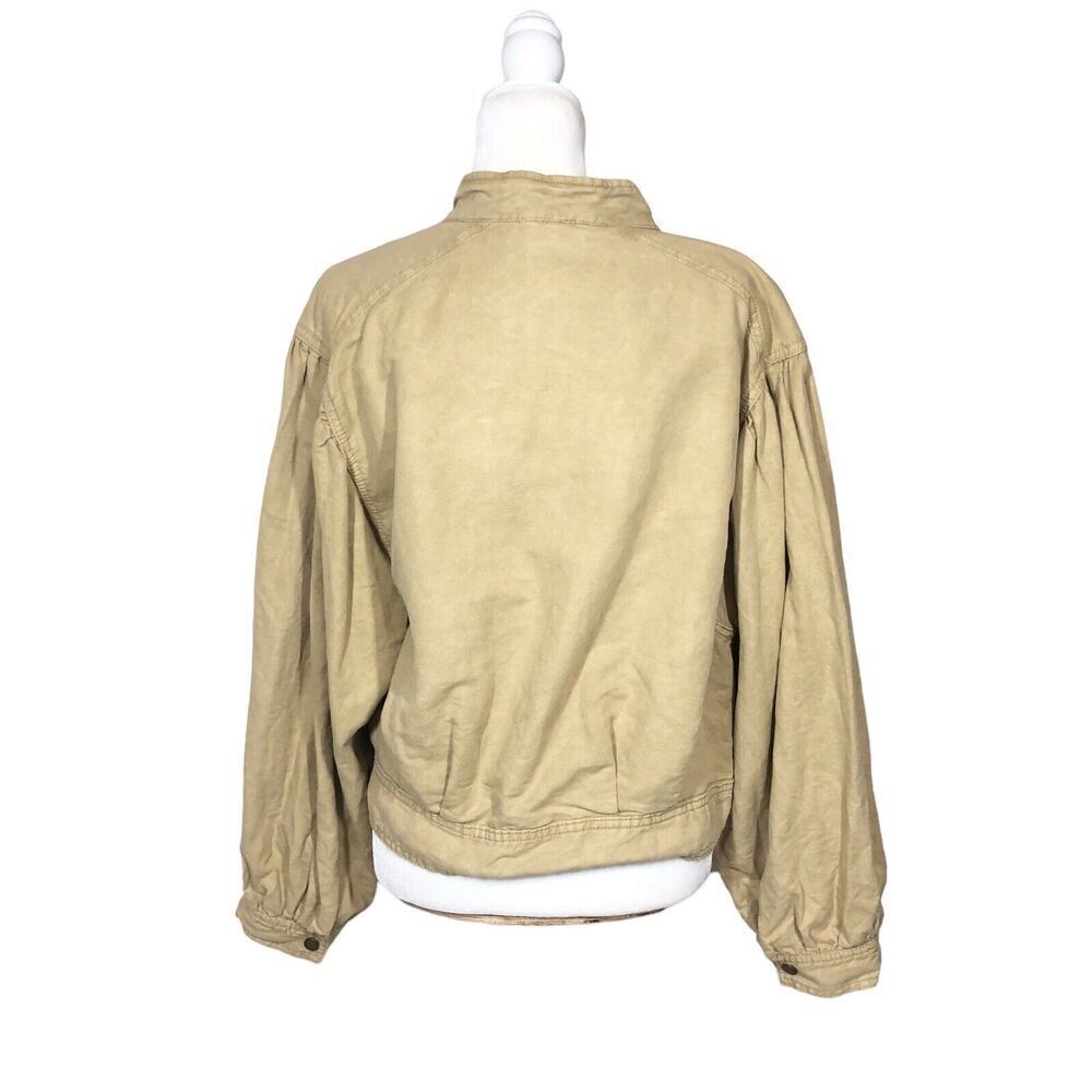 Free People Jacket Womens‎ Size M Tan Fawn Poet Puff Sleeve Utility Bomber Coat - Picture 8 of 14